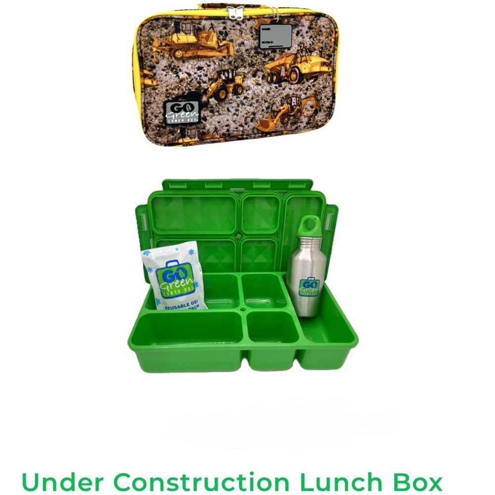 Lunch Box Set with Bento Box Water Bottle & Ice Pack | Construction Vehicles